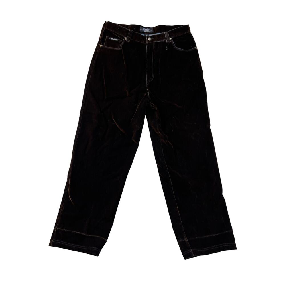 Mens Brown Velvet Relaxed Baggy Jeans Y2K 36x30 Rare Knockout Signature HipHop